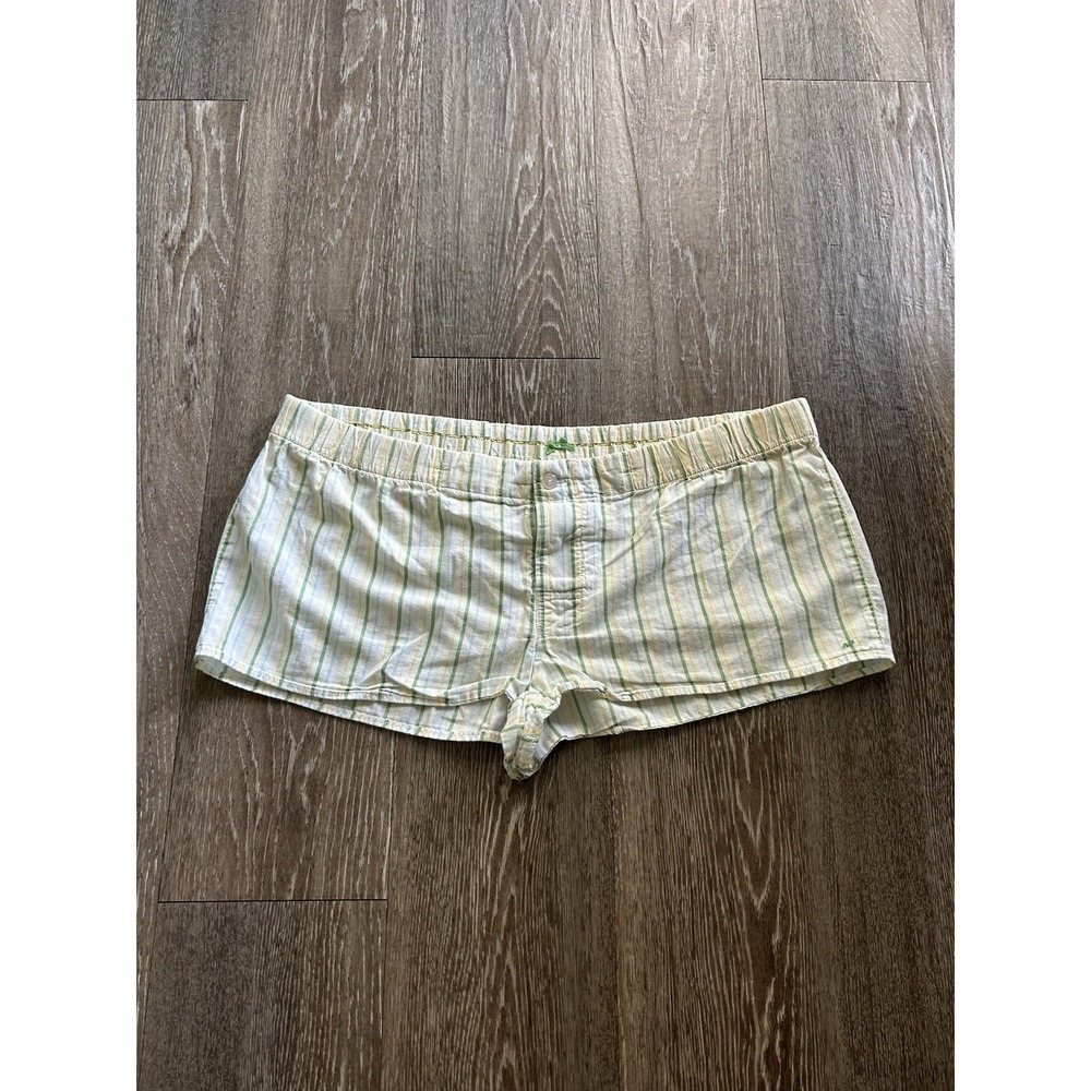 Vintage Yellow Green Pinstripe Low Rise Cotton Shorts Y2K Soft Girl Coquette